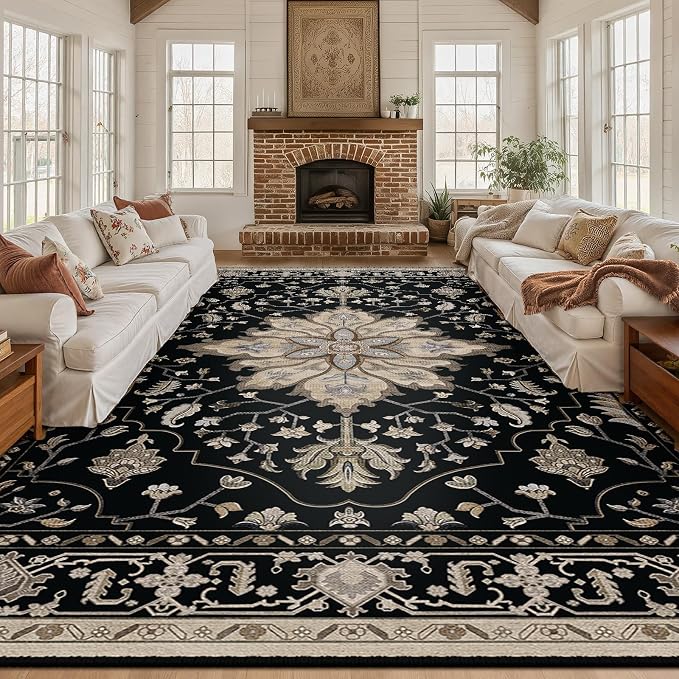 RELEANY Area Rugs Large 10'x12' Washable Non-Slip, Floral Vintage Distress - Image 2