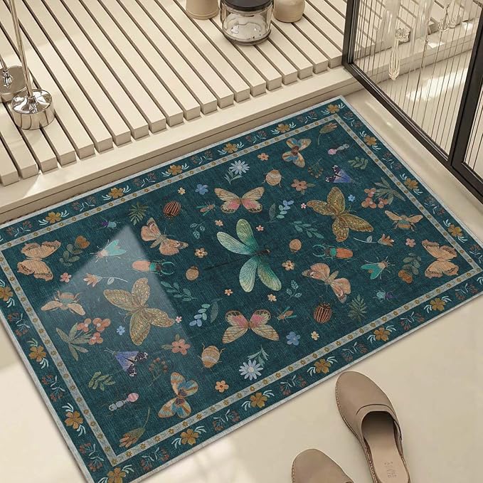 2x3 Washable Rug, Small Door Mat Floral Entryway Rug, Boho Front Door Mat by Rugxara