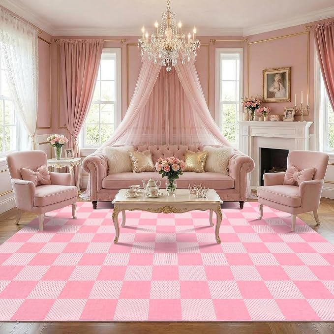 GarveeHome Checkered Blush Pink and White 8x10 Area Rugs by GarveeHome