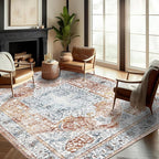 CHAMPLANT Area Rug 10x14 Washable Tangerine Vintage Traditional Mat Distressed by CHAMPLANT