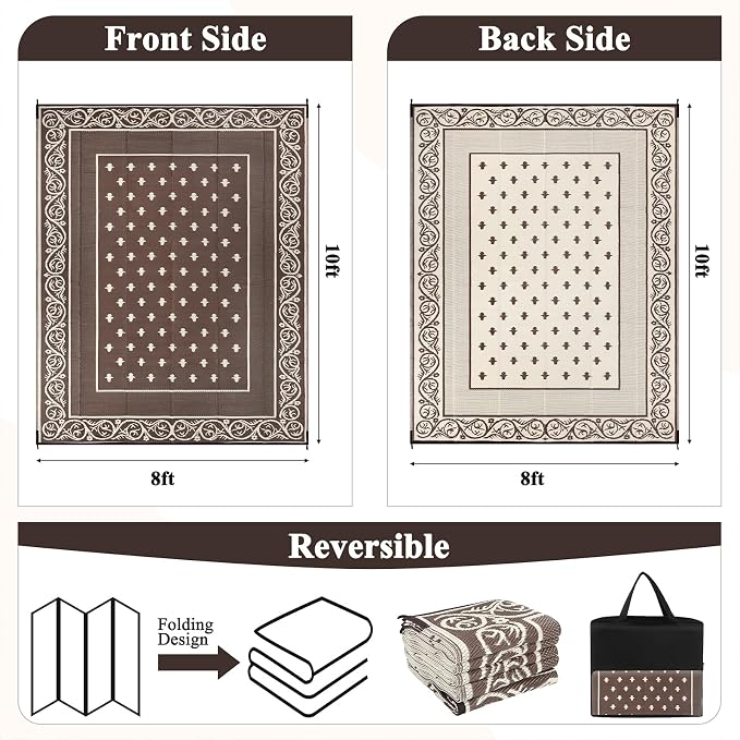 Pauwer Waterproof Outdoor Rug 8x10, Reversible Plastic Straw Patio Camping Rug - Image 2