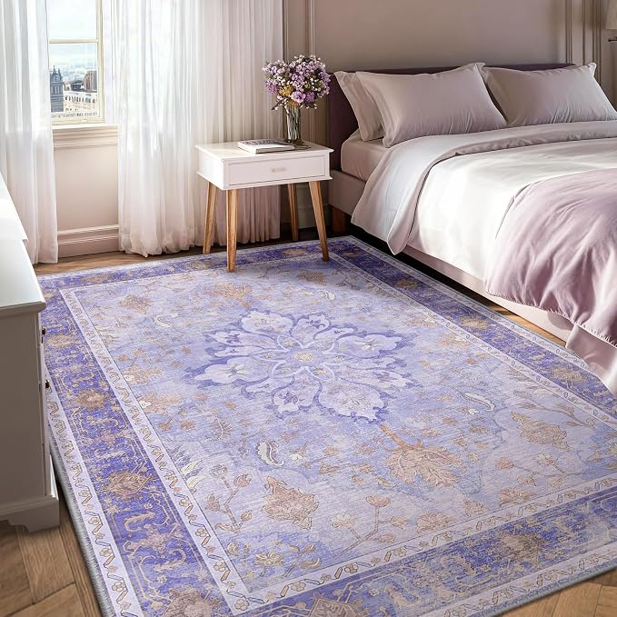 RELEANY Area Rugs 5'x7' Washable Non-Slip, Floral Vintage Distress Medallion - Image 4