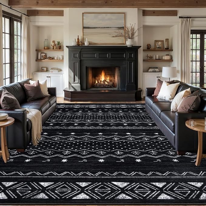 SERISSA 10x12 Area Rugs for Living Room, Washable Non-Slip Black and White Boho by SERISSAHomeDecorCollection