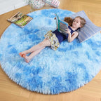 Amdrebio Tie-Dyed Light Blue Round Circle Rug 5Ft by Amdrebio