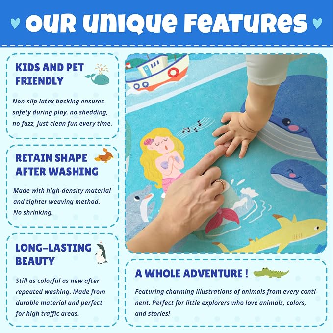 Blue Ocean Themed Rug for Kids Room – 5x8 Underwater Play Mat - Image 6
