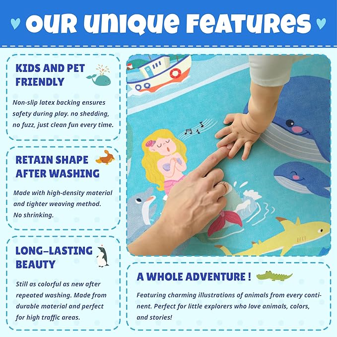 4x6 Ocean Rug for Toddlers Playroom – Sea Life Learning Carpet - Image 6