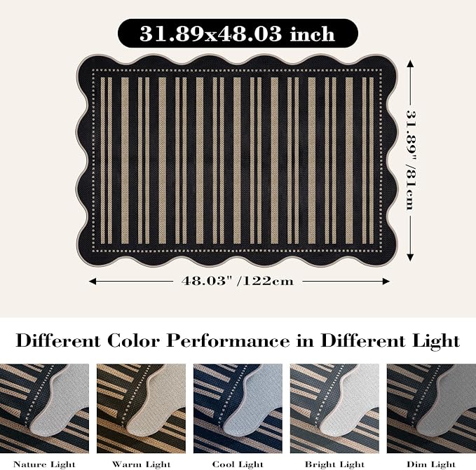 Striped Easy Jute Front Door Mat, 2.6x4 Washable Entryway Rug Non Slip Small - Image 2