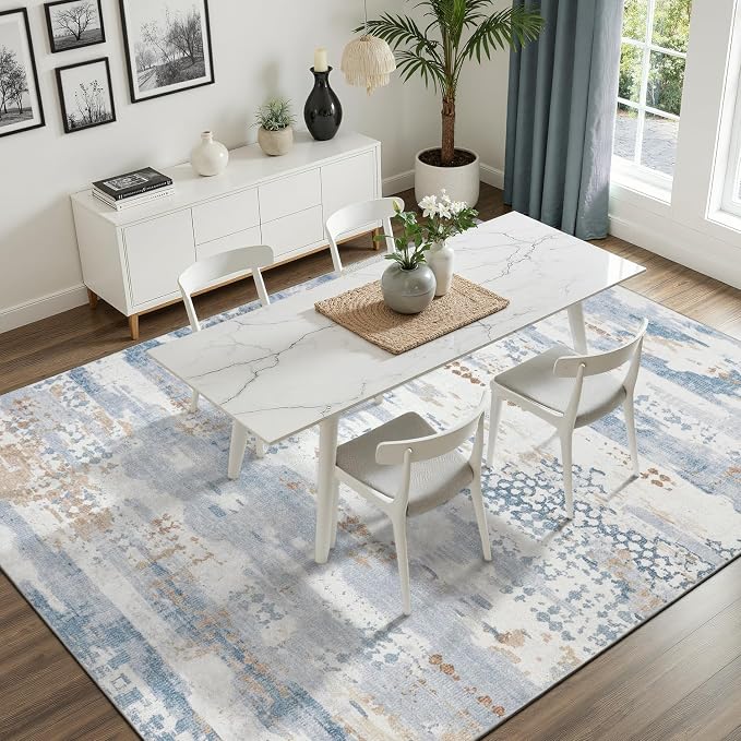 DCX Abstract Area Rug 8x10, Washable Blue Modern Rug - Image 5
