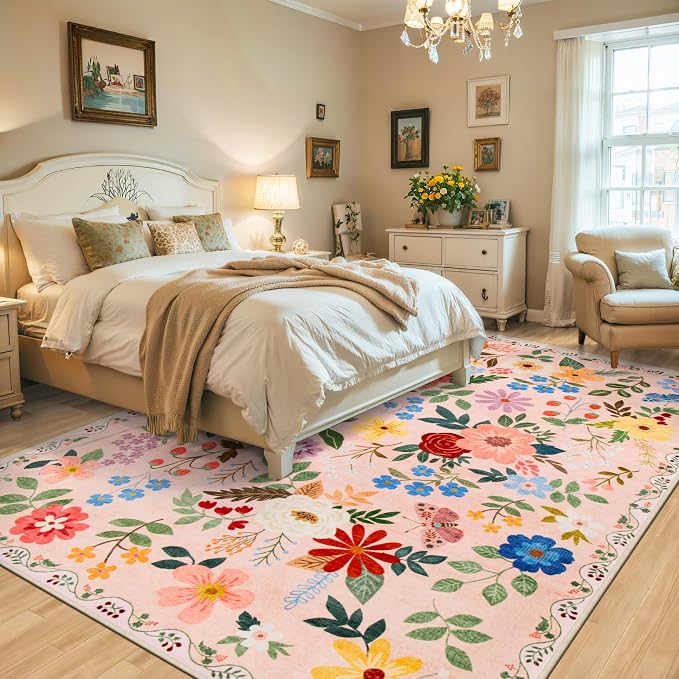 10x12 Area Rugs for Living Room: Floral Washable Rug Vintage Large Soft Boho - Image 3