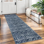 KUTA Moroccan Washable Runner Rug, 2x7 Non-Slip Vintage Navy Blue Boho Hallway by KUTA