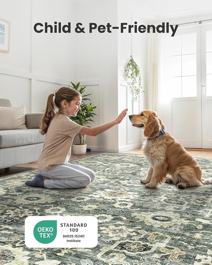 AMADA HOMEFURNISHING 9x12 Washable Area Rug, Low-Profile Large Area Rug - Image 4