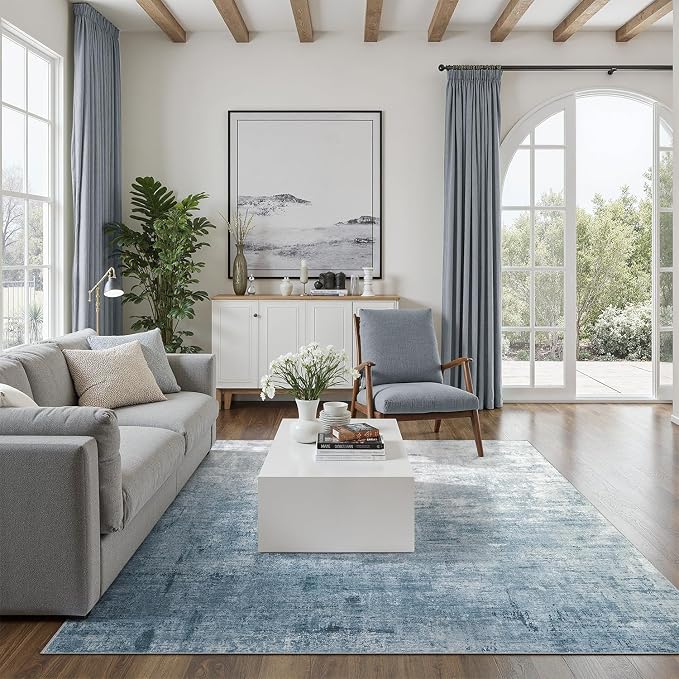 DCX Abstract Area Rug 8x10, Washable Blue Modern Rug - Image 6