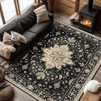 RELEANY Area Rugs 7'x9' Washable Non-Slip, Floral Vintage Distress Medallion by RELEANY