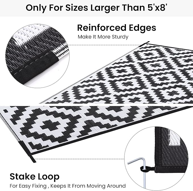 Smiry Waterproof Outdoor Rug 8x10 ft, Reversible Plastic Straw Patio Camping - Image 4
