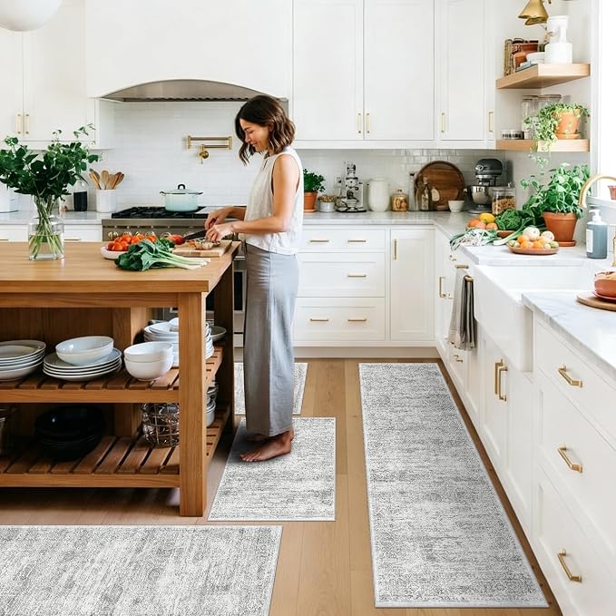 Washable Kitchen Rugs Sets of 4, Non Slip Standing Mat Rug, Stain Resistant by BYYVOORugsforYourHome
