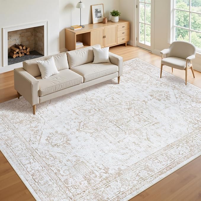 9x12 Area Rugs for Living Room:Beige Washable Vintage Medallion Rug Non-Slip by Unknown