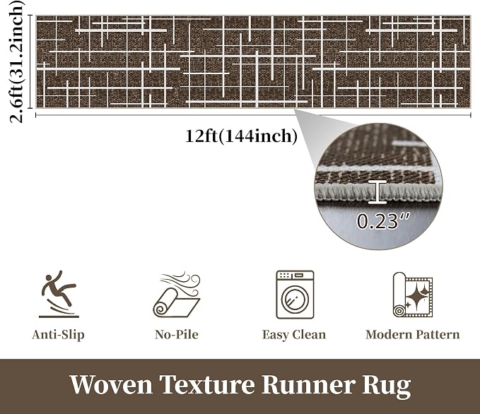 Non Slip Hallway Runner Rug 2.6x12, Modern Distressed Stripe, Washable Extra - Image 2