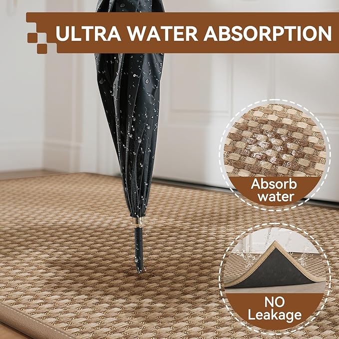 Front Door Mat 17''x30'', Absorbent Dirt Resist Washable Non Slip Low-Profile - Image 4