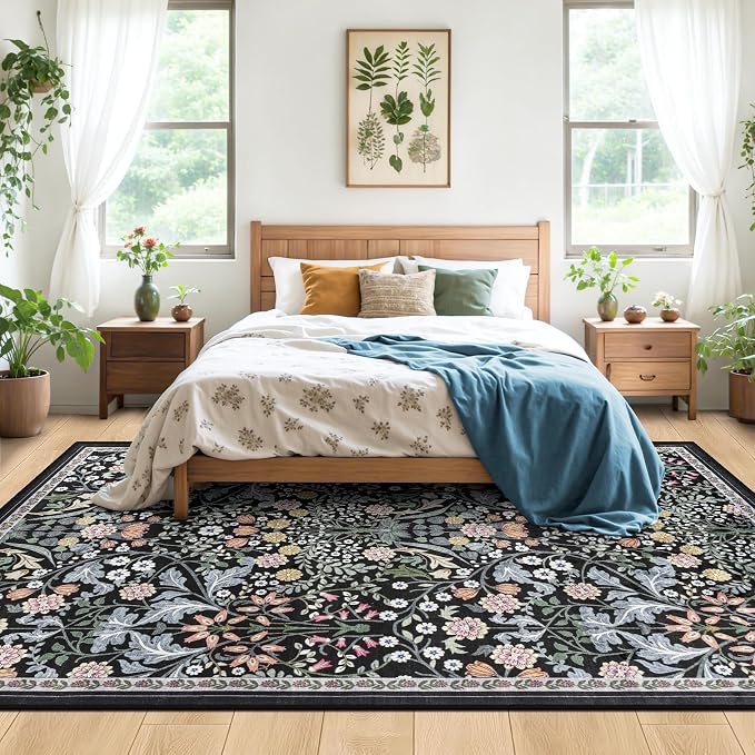 Area Rug Living Room Rugs: Floral 4x6 Washable Rug Vintage Soft Boho Non-Slip - Image 3