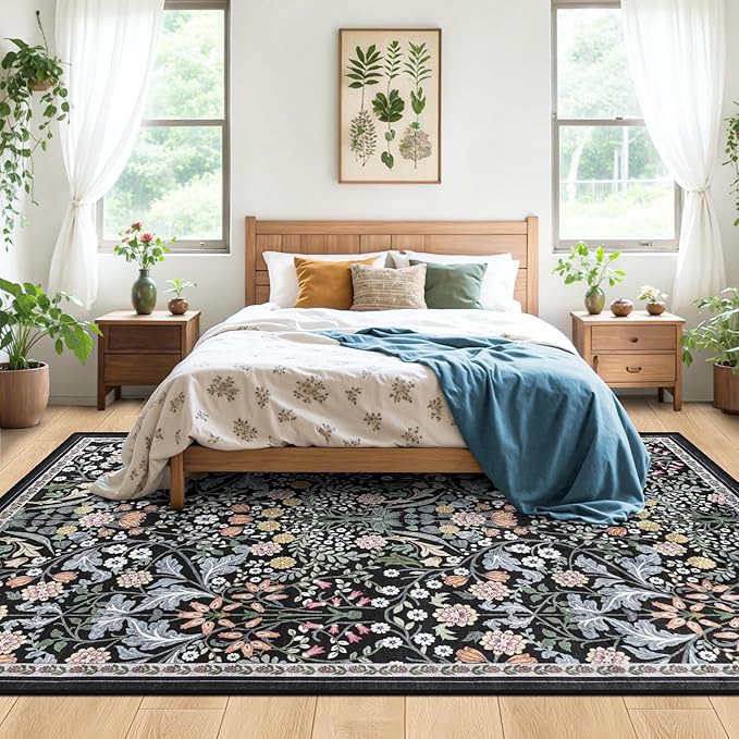 10x12 Area Rugs for Living Room: Floral Washable Rug Vintage Large Soft Boho - Image 3