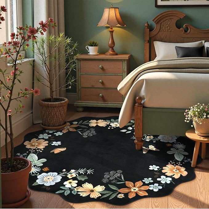 Lahome Floral Washable Round Area Rug, Soft Round Rugs 6ft Ultra-Thin Non-Slip - Image 3