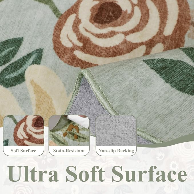 DUKINO 3x5 Area Rug, Floral Non-Slip Indoor Washable Rug - Image 8