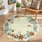 Lahome Floral Round Area Rugs, Washable Small Round Rug 3ft Non-Slip, Soft Boho by Lahome