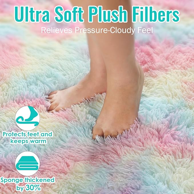 PAGISOFE Rainbow Runner Rugs for Girls Bedroom Plush Fluffy Hallway Rug 2x6 Ft - Image 4