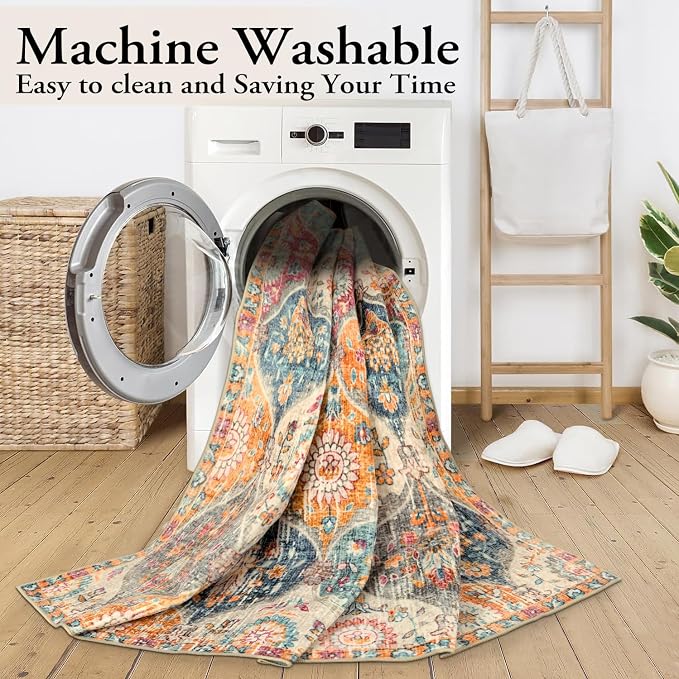 Lahome Moroccan 5x8 Area Rug, Ultra-Thin Washable Rugs - Image 5