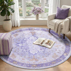 RELEANY Area Rugs Round 4ft Washable Non-Slip, Floral Vintage Distress - Image 2