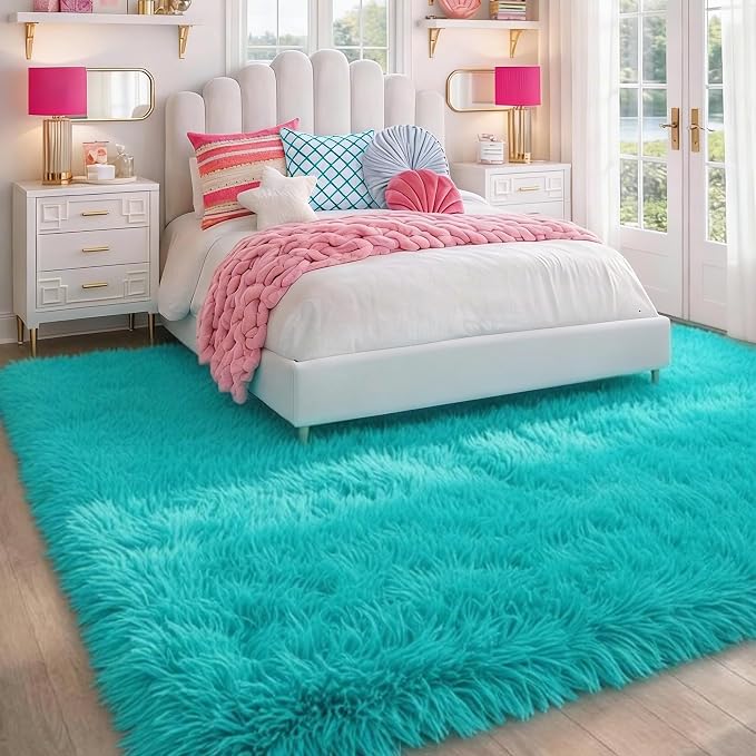 PAGISOFE Soft Fluffy Teal Area Rugs - Image 4