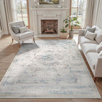 DCX 4x6 Haze Blue Rug, Machine Washable Stain Resistant Distressed Vintage Rug by DCXWashableRug