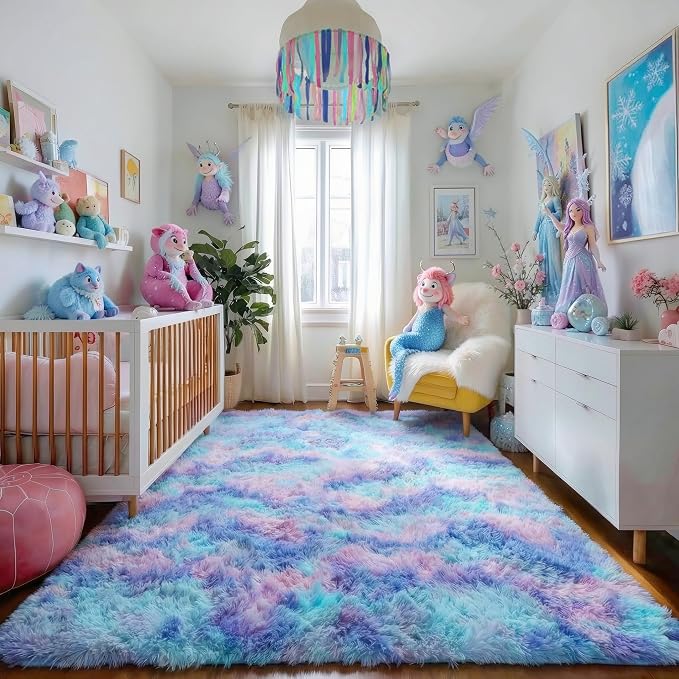 Amdrebio Blue Purple Rainbow Mermaid Rugs - Image 5