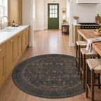 Brown Floral 6ft Round Rug for Living Room Kitchen Dining Room Under Table - Image 3