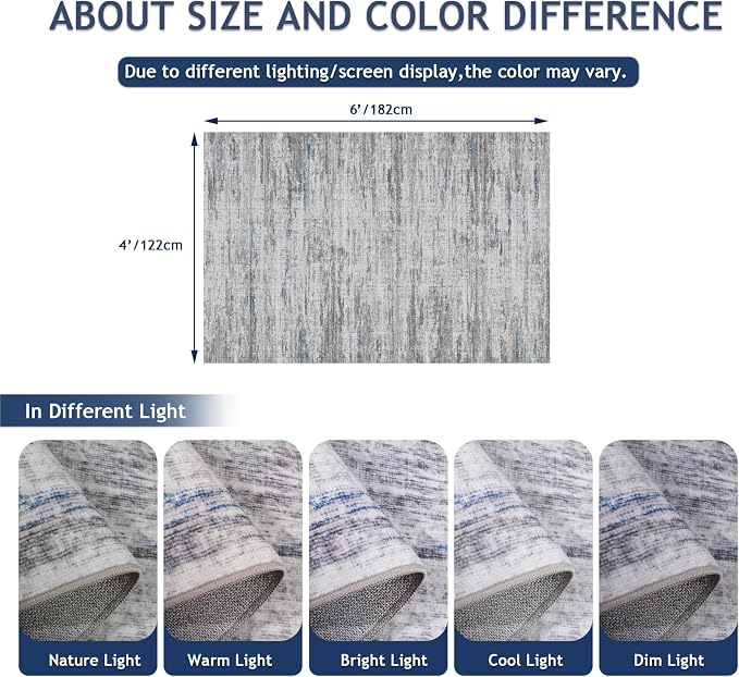 4x6 Rug - Stain Resistant Abstract Washable Rugs, Anti Slip Area Rugs - Image 2