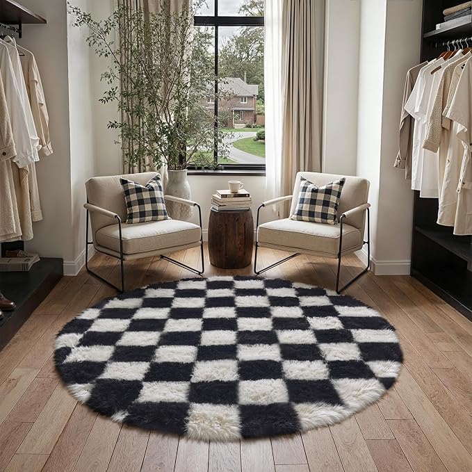 PureCozy Checkered Round Rugs 6ft - Image 3