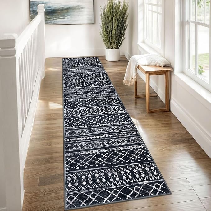 KUTA Boho Runners for Hallways 2x8 Black Moroccan Washable Runner Rug Non-Slip - Image 4