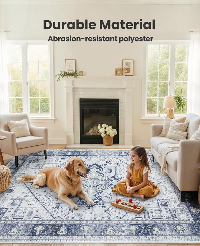 AMADA HOMEFURNISHING Washable Area Rug, Low-Profile Large Area Rug - Image 3