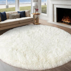 Round White Rug for Bedroom, 8 ft Circle Area Rugs for Living Room, Soft Large by WISHTREE