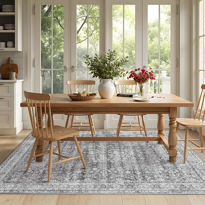 Latte&Fog 5x7 Grey Rugs for Living Room, Vintage Washable Area Rug for Bedroom - Image 5