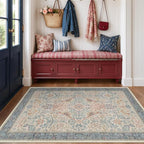 Boho Floral Bird Pattern 4x6 Large Mudroom Rug by HazoHaus