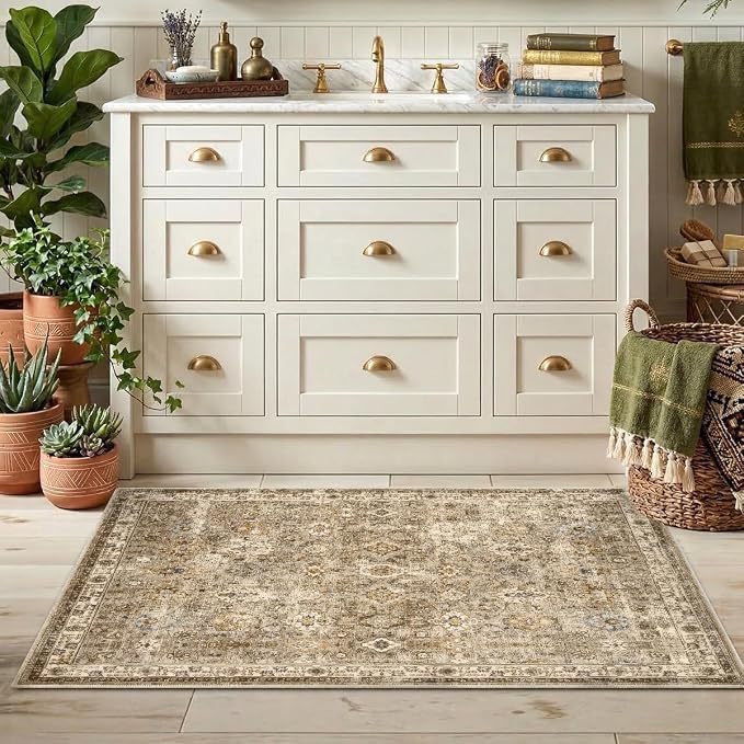 2x3 Rug for Entryway Hallway-Vintage Farmhouse Boho Floral Neutral Washable - Image 6