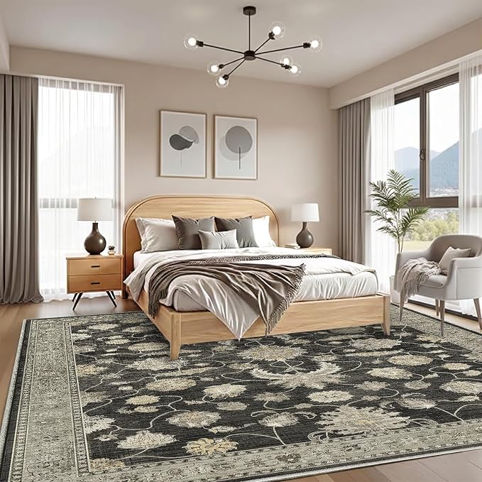 10x14 Area Rug for Living Room-Vintage Farmhouse Boho Floral Washable Stain - Image 7
