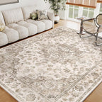5x7 Washable Neutral Area Rug Brown Vintage Living Room Bedroom Carpet Non-Slip by WondRg