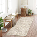 2x7 Washable Neutral Runner Rug Beige Vintage Hallway Kitchen Carpet Non-Slip by WondRg
