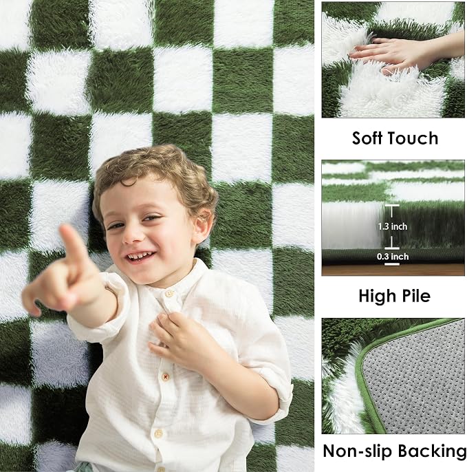 KICMOR Rugs for Living Room 5x8 Olive Green and White, Large Fluffy Soft Plush - Image 2