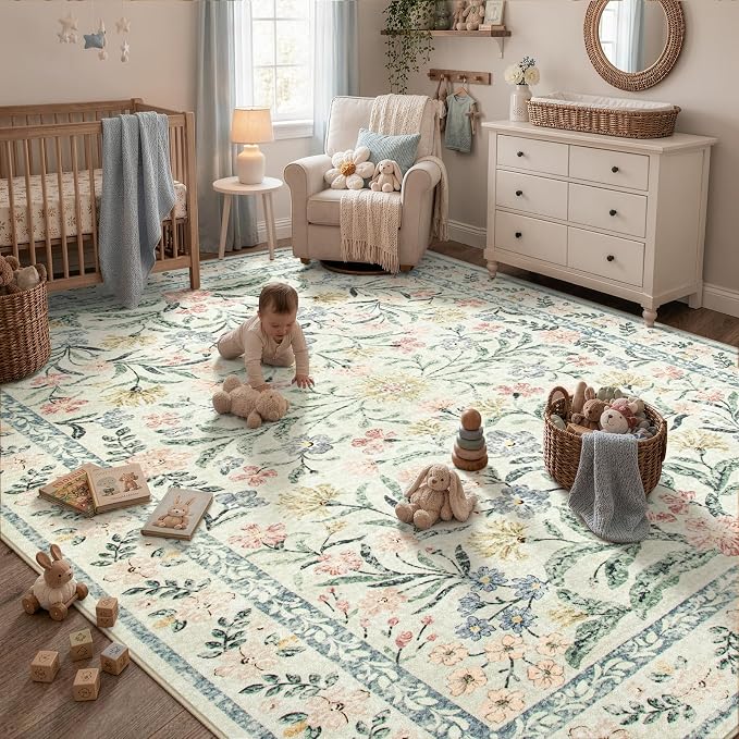 Wonnitar Large Living Room Rug, Floral 10 x 14 Machine Washable Area Rugs - Image 3