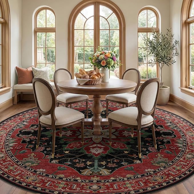 RELEANY Area Rugs Round 10ft Washable Non-Slip, Floral Vintage Distress - Image 3