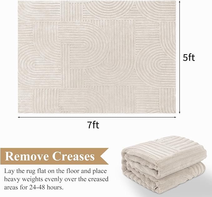 Pauwer 5x7 Washable Area Rugs for Living Room Modern Beige Solid Color Soft - Image 2