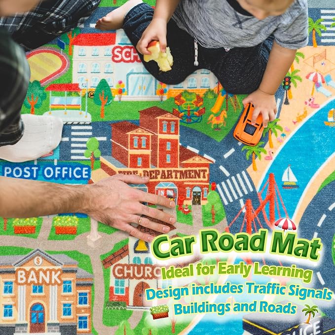 Car Rug Play Mat for Kids Toy Cars, Road Traffic Playmat for Kid Bedroom - Image 6